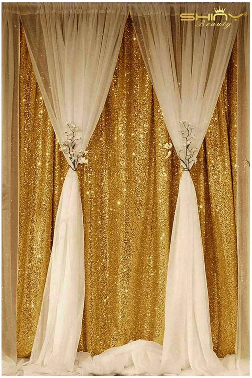 Shinybeauty фото шторы темно-золотые блестки фото фон день рождения стены Decoration-M190727