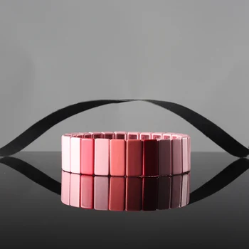 

Pink Enamel Tile Bracelet Colorful Beaded Stretch Bracelet Geometric Stackable ColorBlock Strand Bracelet for Couple Women Girls