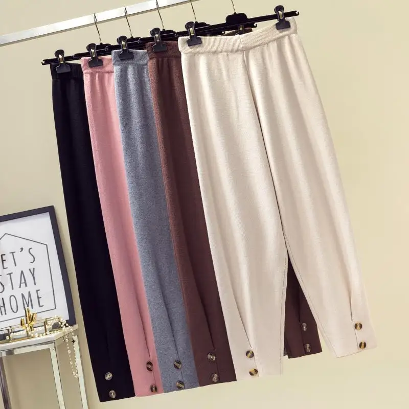 

Thicken Knitted Harem Pants Women Autumn Winter Warm Trousers Sweater Pants Pantalon Mujer Elastic High Waist Knit Sweatpants