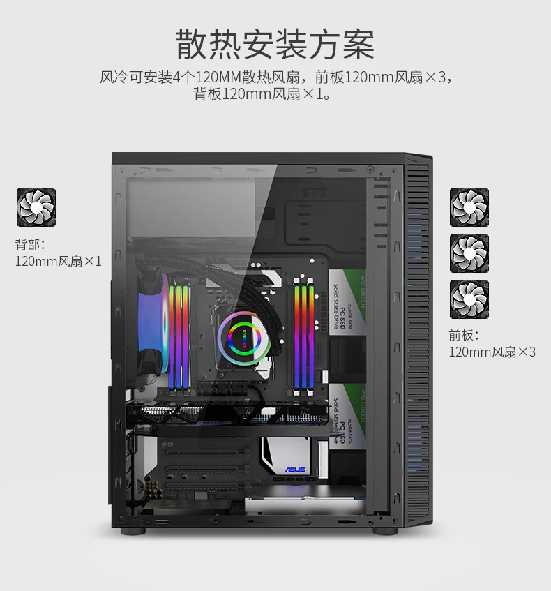 Acumulado para Evesky Placa de Volta Glória Computador Case Desktop Faça Você Mesmo Completo-lado Transparente Jogo Água-de Refrigeração Atx Grande Linha Controladores solares