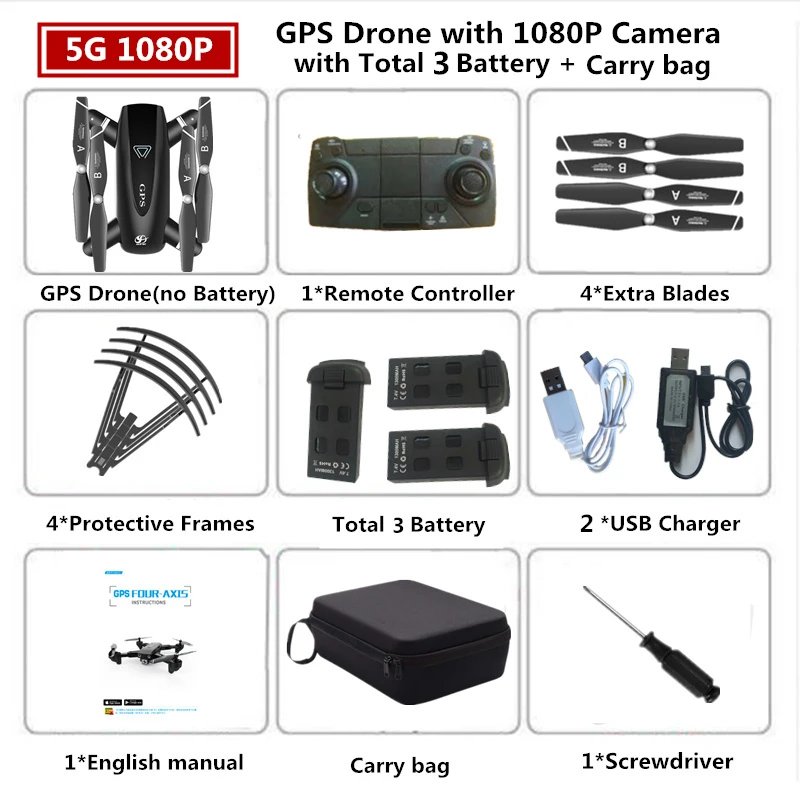 S167 RC Дрон с GPS 4K Квадрокоптер с 4 K/1080 P 5G WiFi FPV HD широкоугольная камера складной Квадрокоптер Дрон VS E58 SG906 F11 XS812 - Цвет: 1080P 5G Carry Bag 3