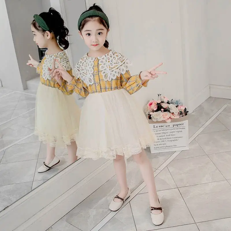 

2019 New Spring Teenage Girls Plaid Mesh Patchwork Tutu Princess Dress Kids Dresses For Girls Baby Girl Clothes Vestido T96
