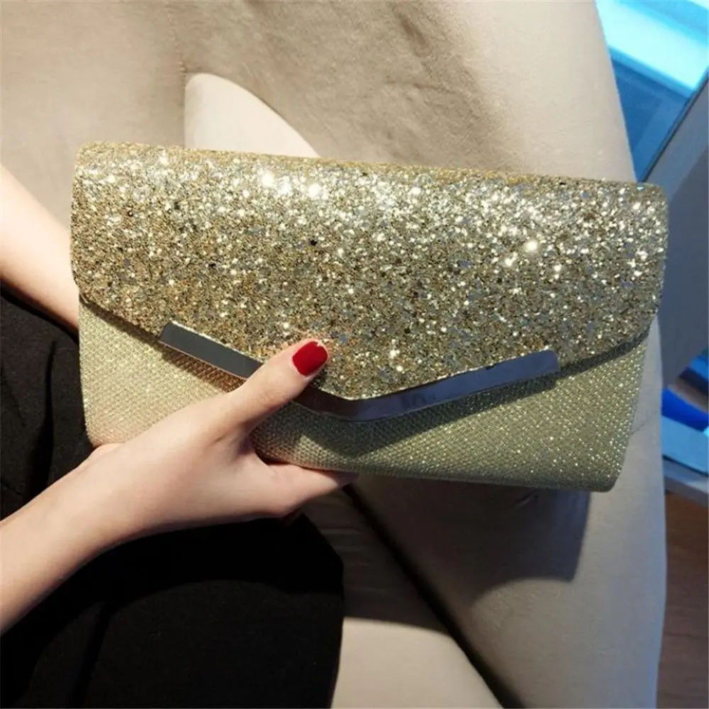 1pc Lady Wedding Clutches Handbags Chain Shoulder Bling PU Bags Evening Bag Party Banquet Glitter Envelope Purse for Women Girls