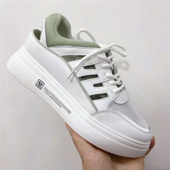 

2020 Summer New Genuine Leather Hollow Mesh Breathable Elevator Fashion Sneakers Casual All-match Platform Sandals Women Shoes