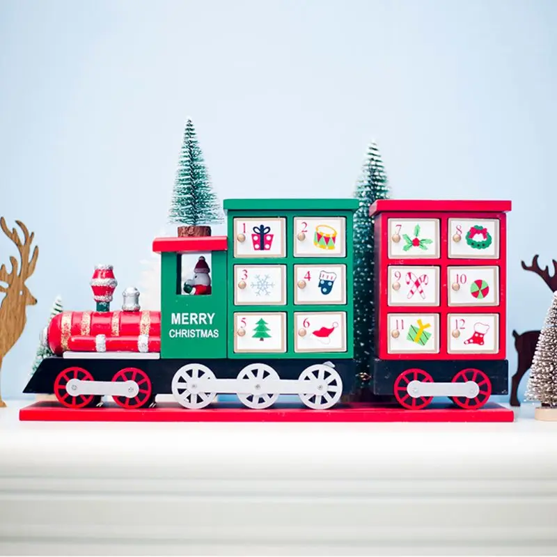 

Wooden Christmas Advent Countdown Calendar Painted Train Candy Storage Decor