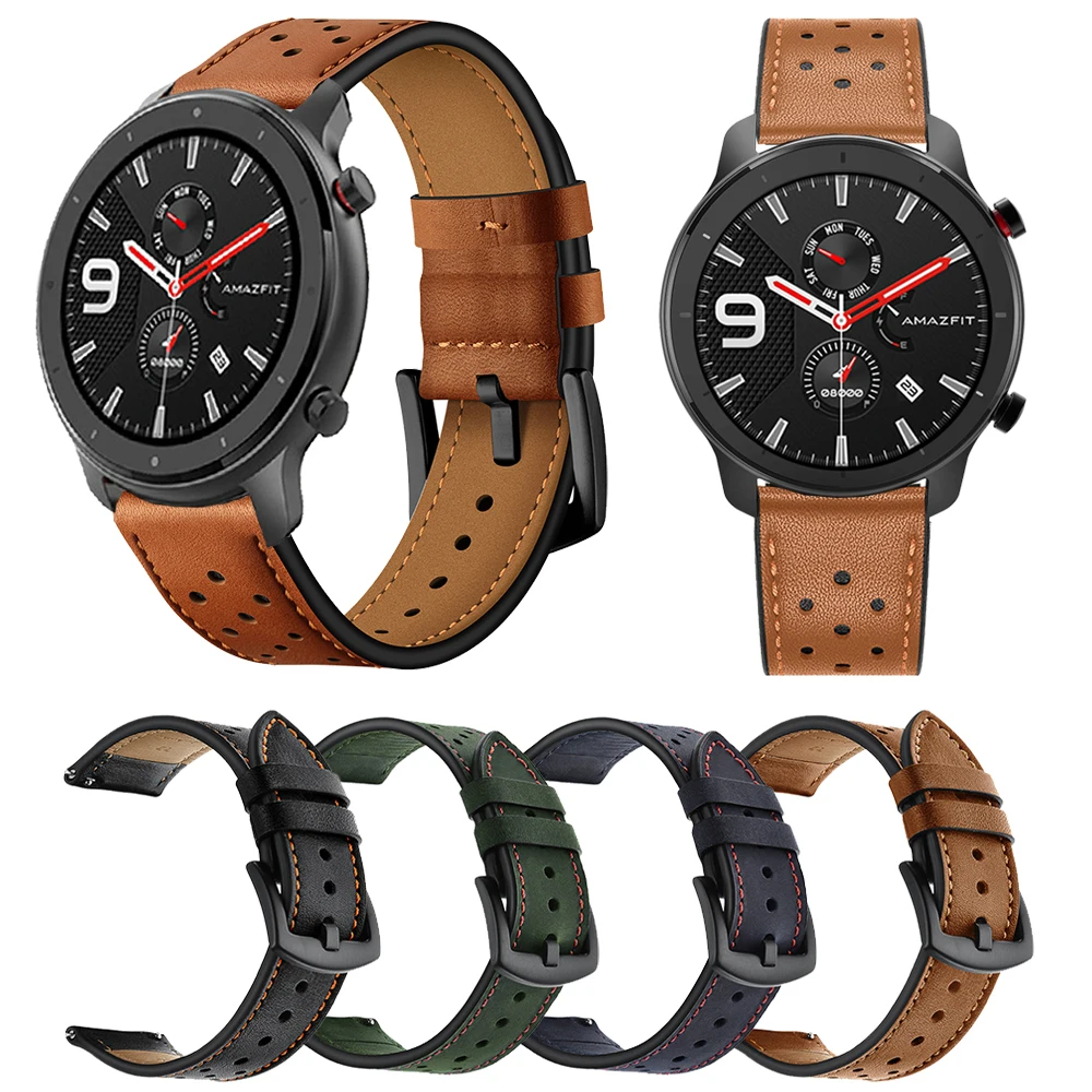 Ремешок кожаный для Huami Amazfit GTR 47 мм браслет Samsung watch 46 S3 HUAWEI GT HONOR Magic 22 мм|Ремешки