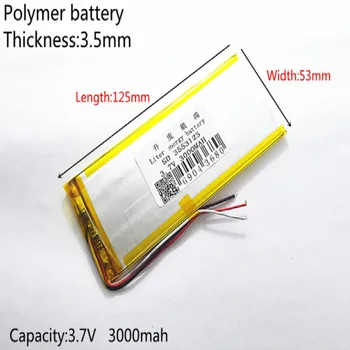 

3553125 Rechargeable li Polymer Li-ion 3.7V 3000mAh Battery For Bluetooth Notebook Tablet PC electronics safety lamp Ebook