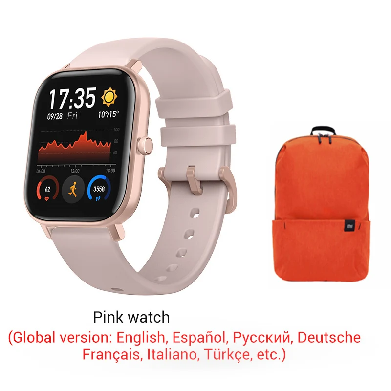 Глобальная версия Xiaomi Huami Amazfit GTS глобальная Смарт-часы gps 5ATM водонепроницаемые Смарт-часы здоровье Пульс AMOLED 12 Спортивные - Цвет: GTS-pink-obag