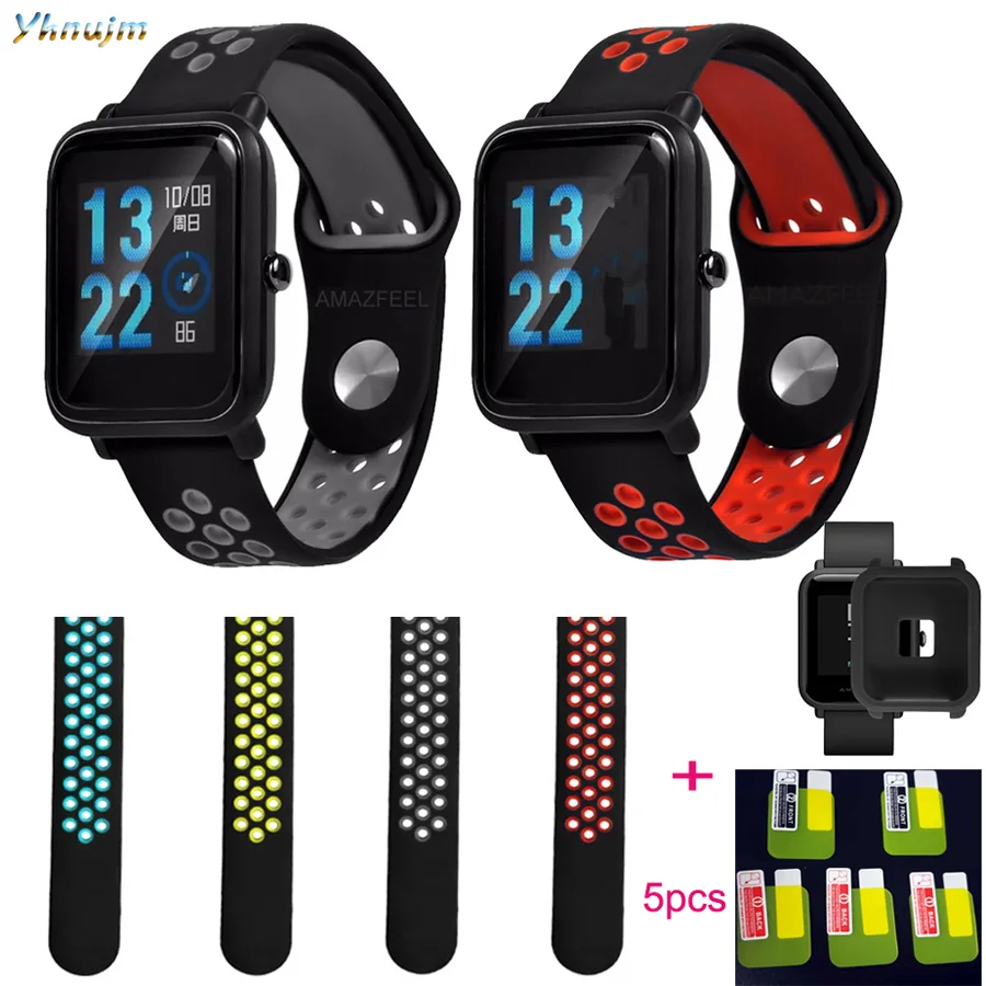 YHNUJM 20 мм ремешок для Xiaomi Huami Amazfit Youth Bip Смарт часы Двойной Цветной силиконовый +