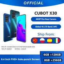 Cubot X30 8GB Smartphone 48MP Five Camera 32MP Selfie NFC 256GB 6.4" FHD+ Fullview Display Android 10 Global Version Helio P60