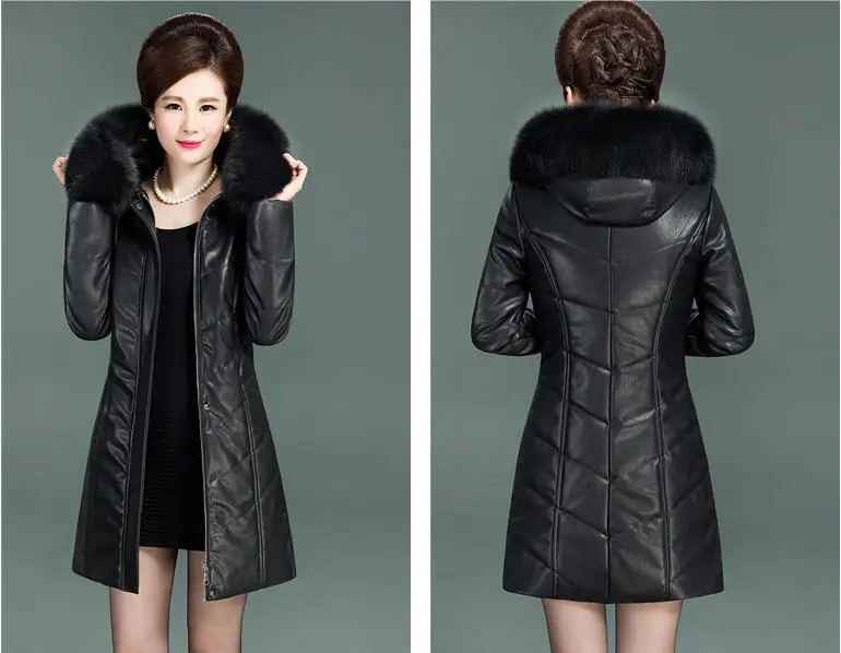 Женская кожаная куртка 4Xl 5Xl 6Xl, Женское пальто из искусственной кожи, воротник из искусственного меха, новая зимняя кожаная одежда для женщин среднего возраста A3888