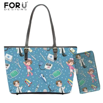 

FORUDESIGNS Nurse Doctor Gradient Print Handbags Fashion Women 2pcs/set Big Capacity Shoulder Bag for Women Mom Travel Tote Bags