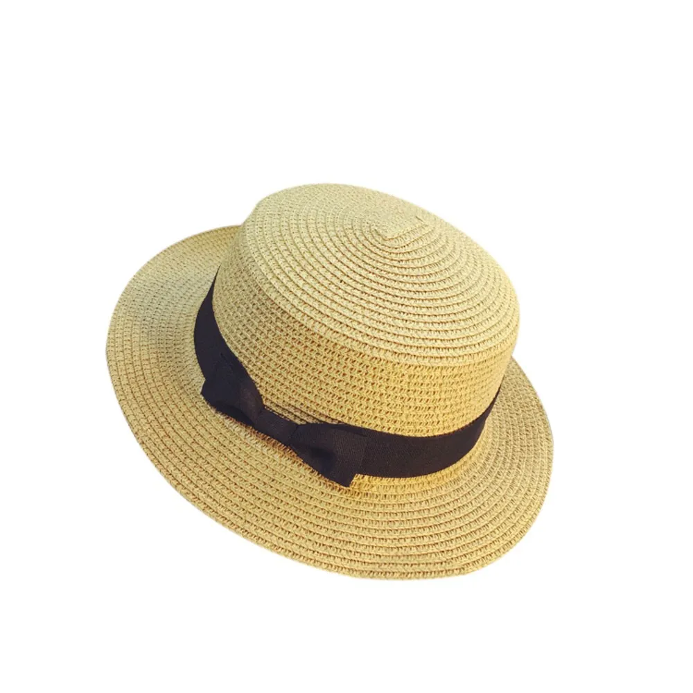 Летние плоские солнечные шляпы для женщин chapeau feminino соломенная шляпа Панама Стиль cappelli сторона с бантом Пляжный набор игрушек для детей шапка для девочек