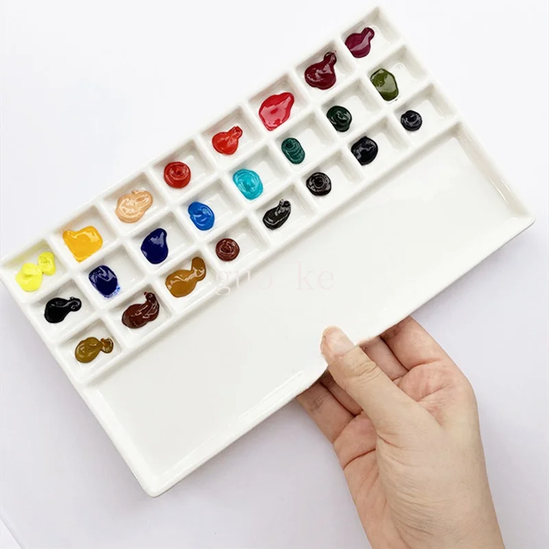 Ceramic watercolor palette large rectangular multi-grid white porcelain palette easy to clean painting tools art supplies