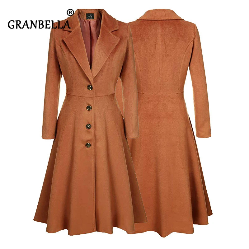 Women Fashion Long Sleeve Casual Trench Coat Warm Single Breasted Slim Solid Color Turn-Down Collar Office Lady