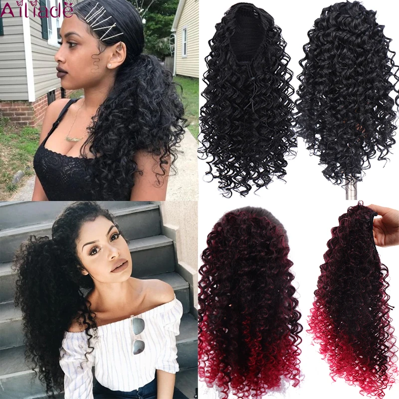 

AILIADE Synthetic Afro Kinky Curly Hair Ponytail 12inch Drawstring Ponytail Extensions Hairpieces With Two Plastic Combs