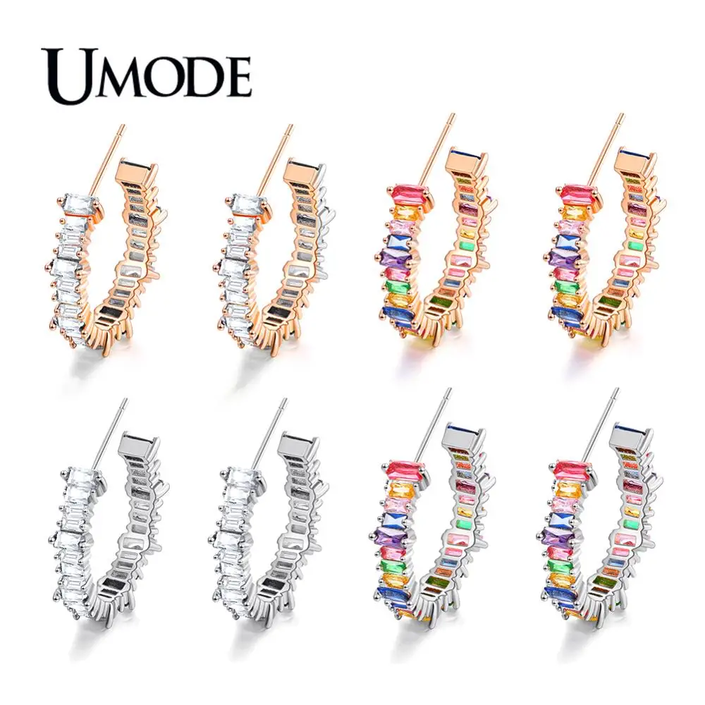 UMODE мода новые красочные циркониевые геометрические серьги-гвоздики для женщин цвета шампанского золотые полые серьги ювелирные изделия с кристаллами AUE0607
