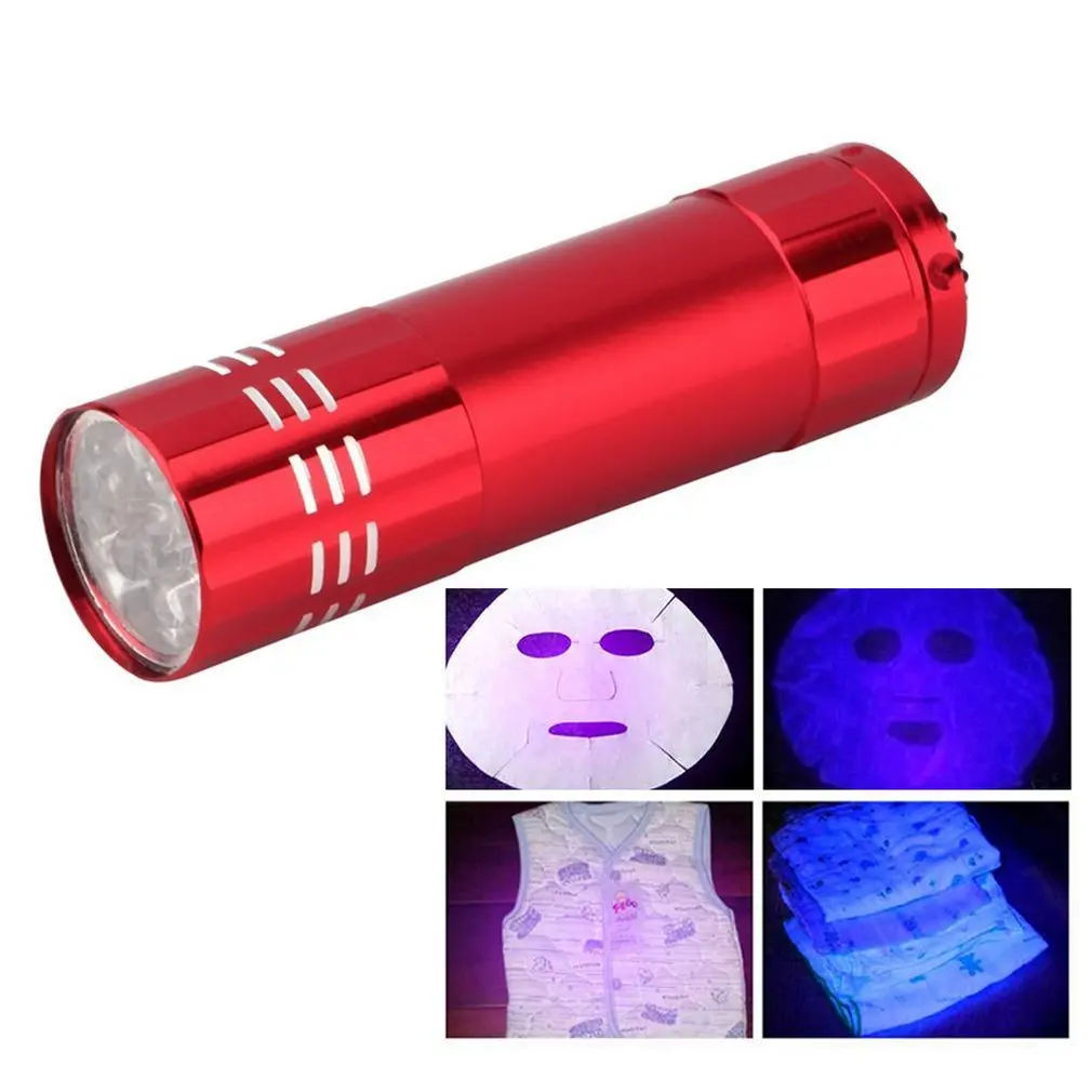 Ultraviolet 9 LED Flashlight Black Purple light Torch Light Lamp Black AAA Mini Protable Aluminum UV New Year's product Unique