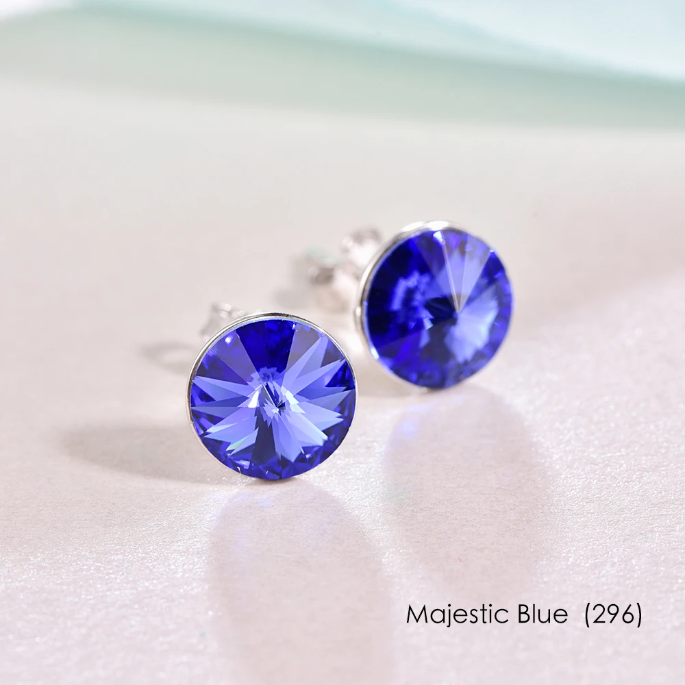 Бренд MALANDA, 925 пробы, серебряные серьги с круглыми кристаллами от Swarovski для женщин, модные серьги-гвоздики, свадебные офисные украшения - Окраска металла: Majestic Blue