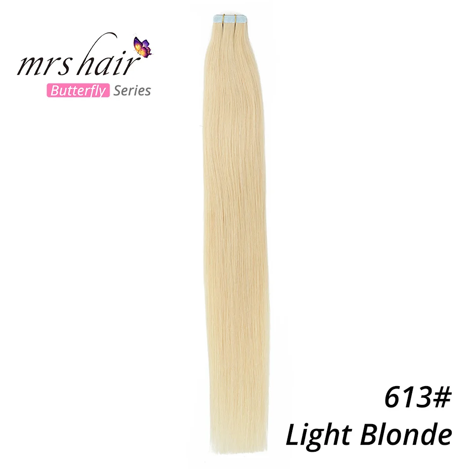 #613 MRSHAIR 6# кожи уток человеческих волос прямой 20 штук ленты в расширение номера Волосы remy двухсторонней ленты для волос 1" 18" 2" 22" 24" - Цвет: #613