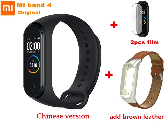 add brown leather Xiaomi Mi Band 4 смарт-Браслет фитнес-браслет AI Bluetooth 5,0 AMOLED цветной сенсорный экран AI частота сердечных сокращений - Цвет: add brown leather