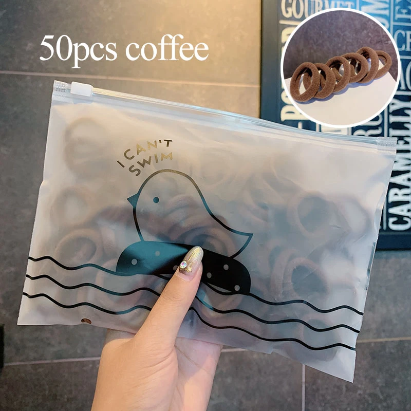 50pcs coffee 50/100 шт./компл. и девочек цветной зарядный кабель в нейлоновый оплетке с небольшой резинки для волос Дети хвост держатель резиновые резинки для волос аксессуары - Цвет: 50pcs coffee