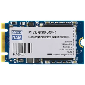 

SSD Goodram S400U SSDPR-S400U-120-42 SSD, M.2, 120GB, SATA-III, read: 550 Mb / s, write: 530 Mb / s, TLC, TRIM
