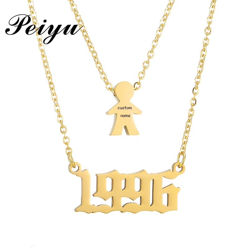 Personalized Boy Engrave Name Necklace Stainless Steel Layered Year Pendant Necklaces 1980 1985 1991 1994 1997 1998 1999 2000 коврики eva skyway nissan maxima 1994 1999 s01705363