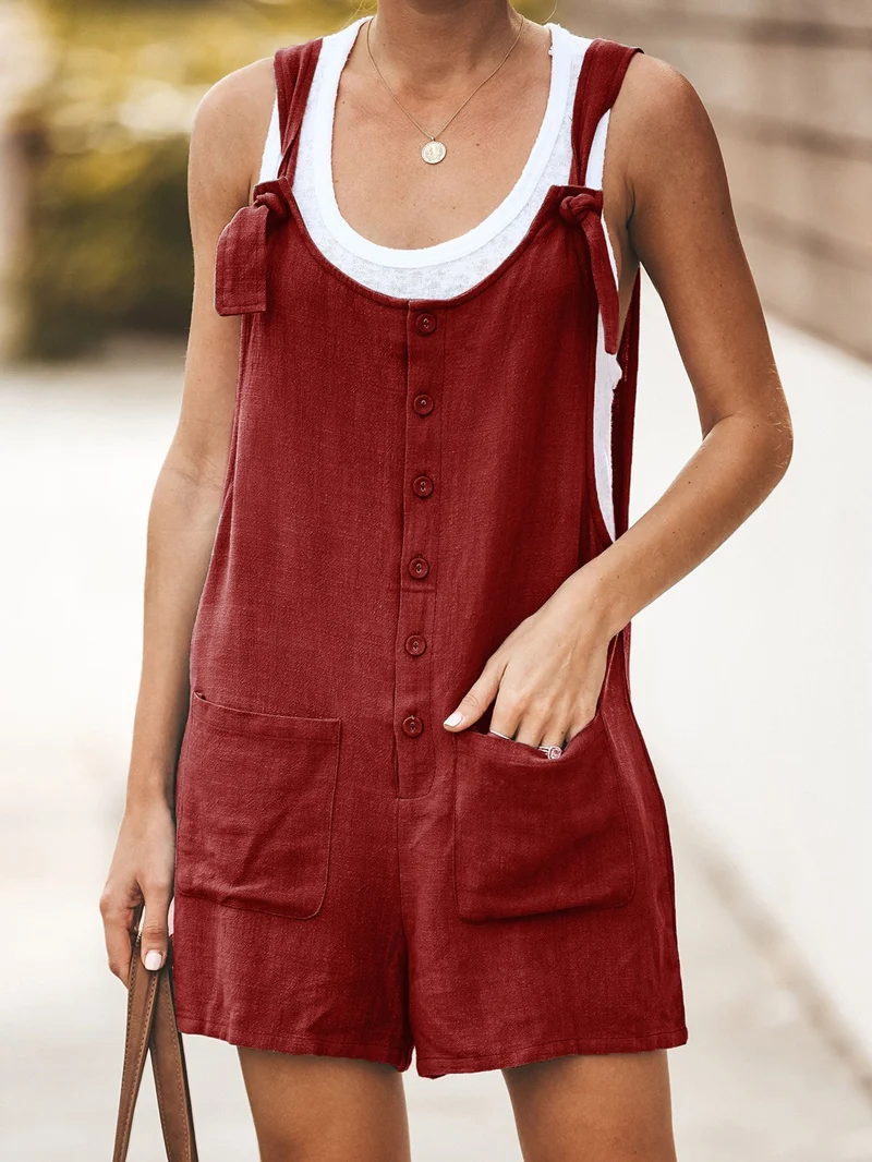 Women Button Jumpsuit Casual Solid Cotton Linen Jumpsuit with Pockets Lady Summer Regular Fit Sleeveless Jumpsuit Romper Leotard Women Button Jumpsuit Casual Solid Cotton Linen Jumpsuit with Pockets Lady Summer Regular Fit Sleeveless Jumpsuit Romper Leotard