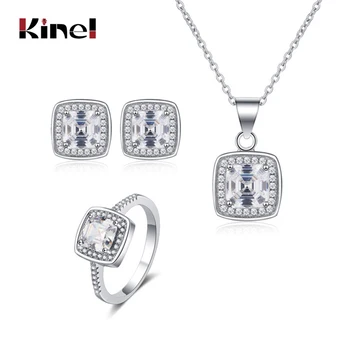 

Kinel Classic Square Zircon Bridal Wedding Jewelry Set S925 Sterling Silver Ring Earrings And Necklaces For Women Fine Jewelry S