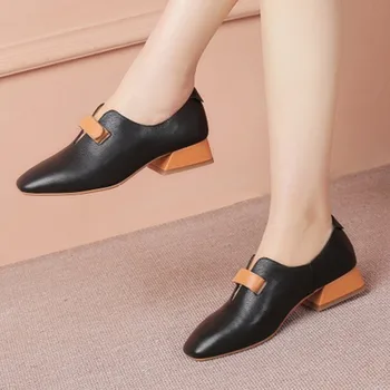 

Women Pumps Fashion Sqaure low Heel Genuine Leather Shoes Woman Buckles Gladiator Casual Shoes large size 34-42