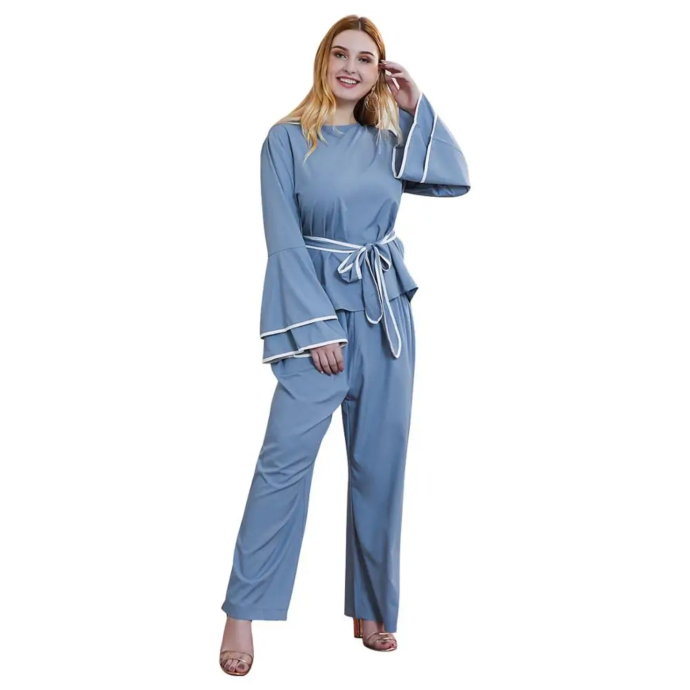 autumn winter plus size leisure home wear suits for women large loose long sleeve tops and pants sets blue 4XL 5XL 6XL 7XL