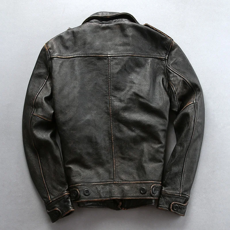 

2020 men's Epaulet Vintage genuine cowhide leather coat men American aviator flight jacket male