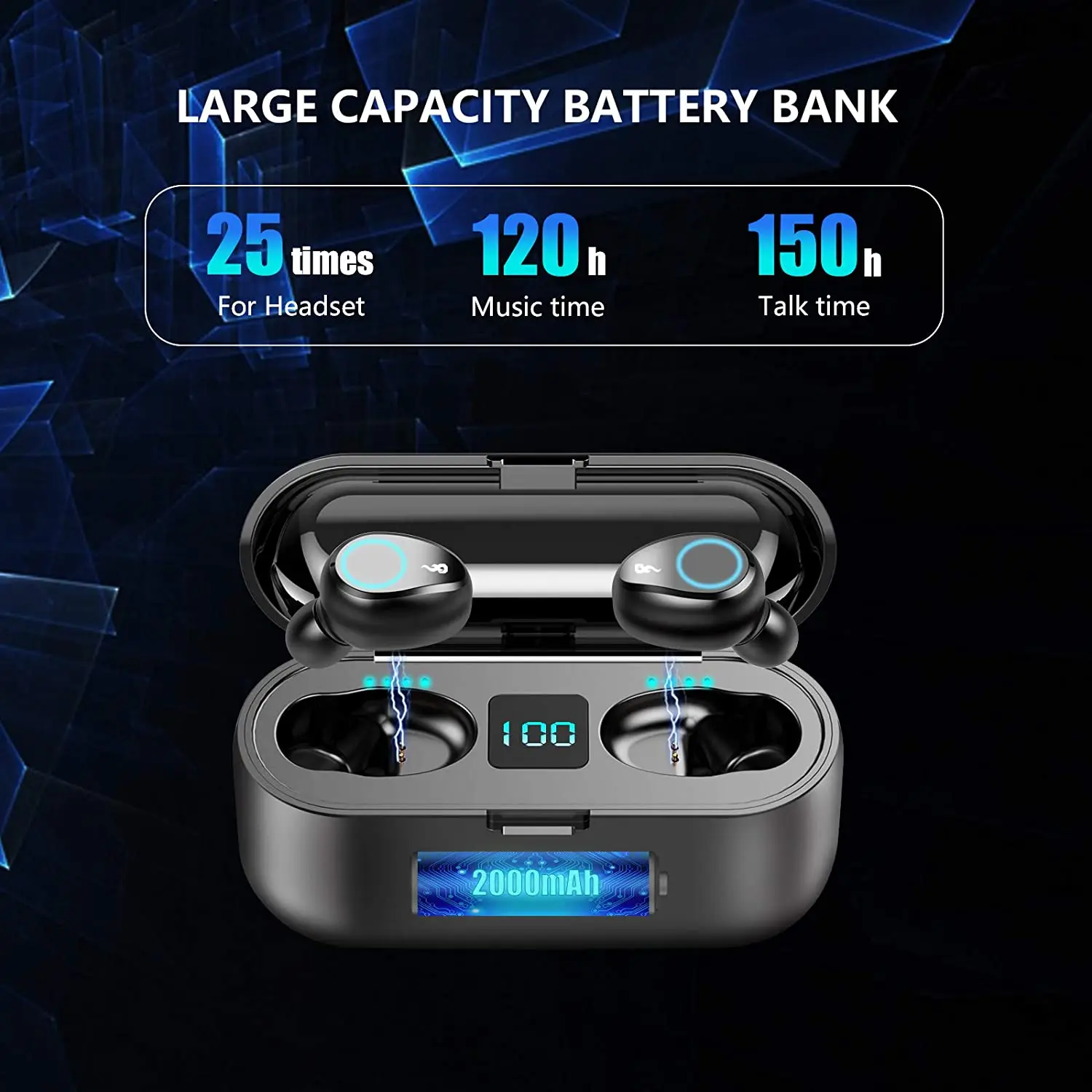 Wireless TWS Bluetooth Earphone with 2000mAh Charging Box Sports Waterproof Headphone Headsets Touch Control Music Earbuds Phone