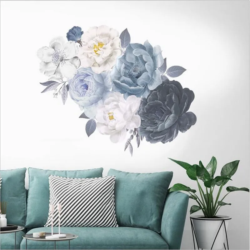 1Pcs Peony Flowers Rich Flower Group Wall Stickers For LivingRoom Sofa Self-Adhesive Painting Home Decoration Wall Decal 30*90CM