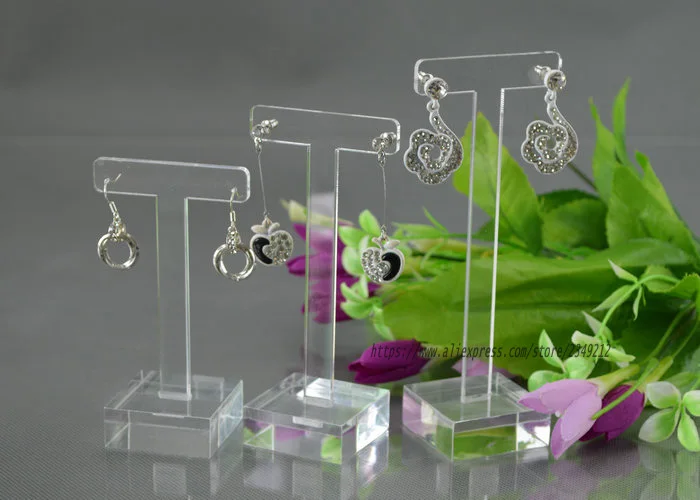 

Customized One Sets Acrylic T Shape Crystal Earrings Holder Earrings Stands Organizer Jewelry Display Case Earring Set Rack