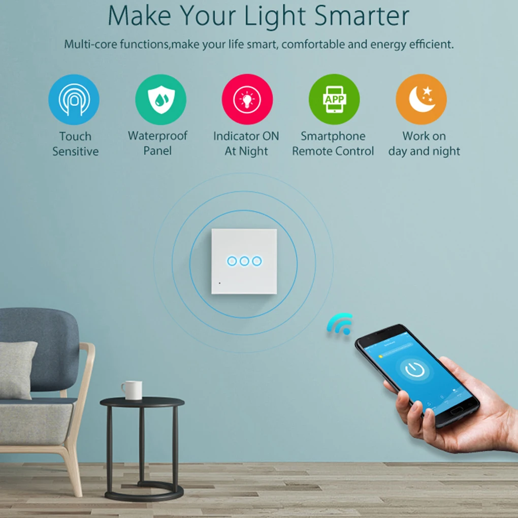 NEO Coolcam умный Wifi настенный выключатель света 3 Банды сенсорный/WiFi Пульт дистанционного управления Умный дом настенный сенсорный выключатель стандарт ЕС