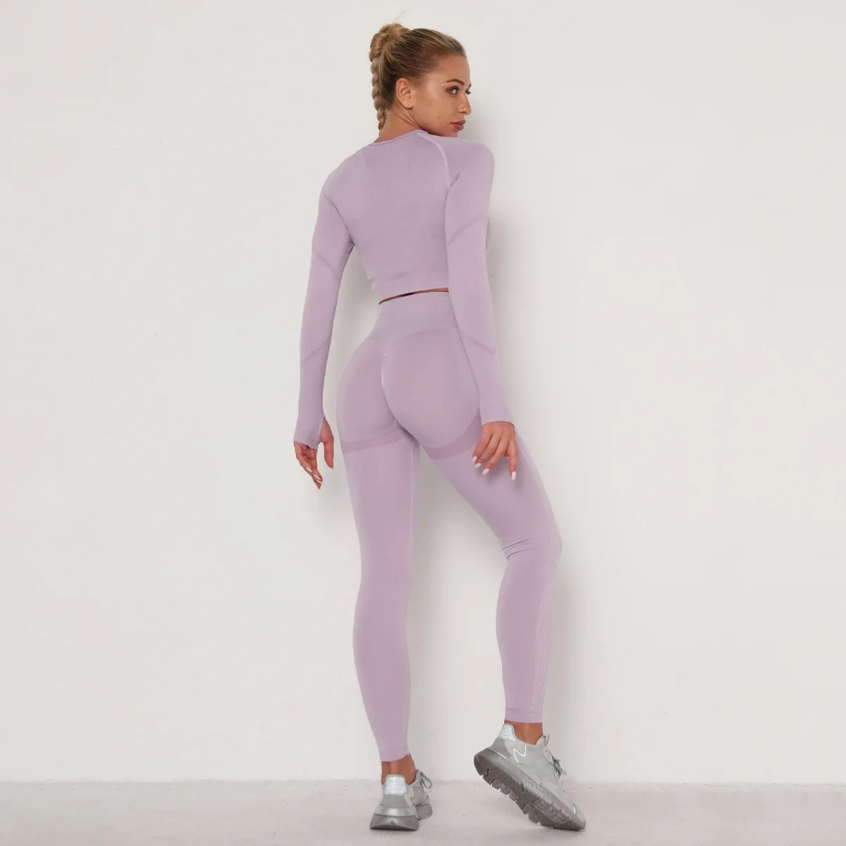 Seamless Yoga Suit High Waist Fitness Pants Women Tight Long Sleeve Shirts High Impact Sports Gym Workout Running Set