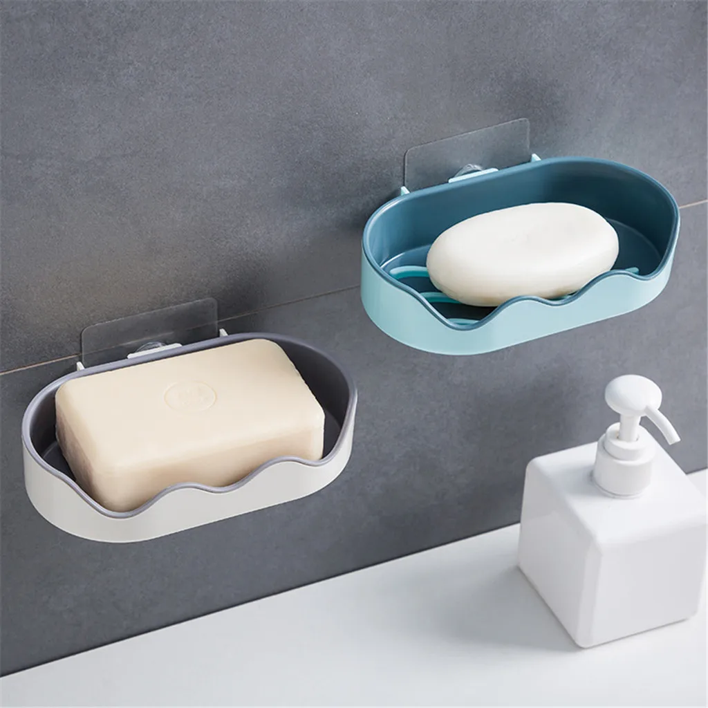 1PC Soap Dish Wave-Shaped Punch-Free Soap Box Bathroom Rack Wall Hanging Tools Shower Case Holder Container Storage Box F115