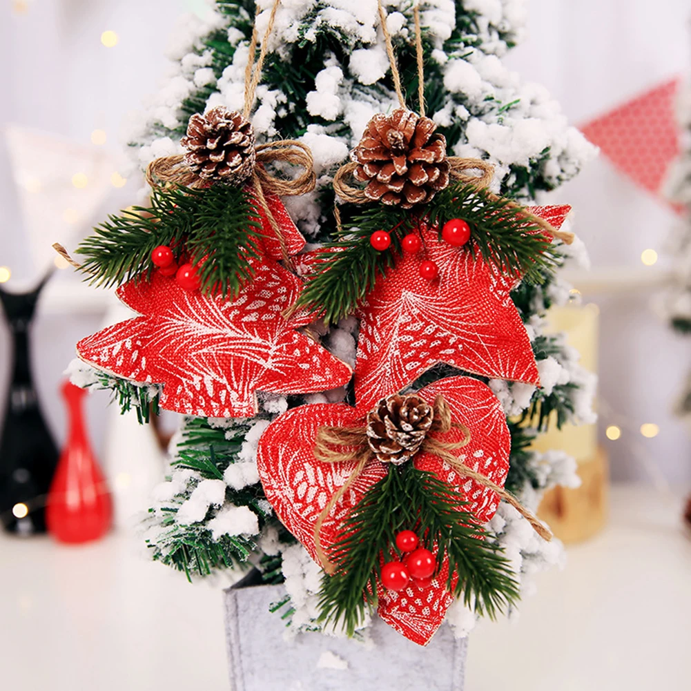 

9pcs/set Christmas Tree Hanging Pine Cone Cloth Star Pendant Drop Ornaments New Year Home Decor Festive Party Supplies
