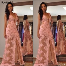

Sexy A-line Deep V-neck Tulle Prom Dress Appliques Beaded Slit Backless Women Long Prom Gown Evening Dresses Robe De Soiree