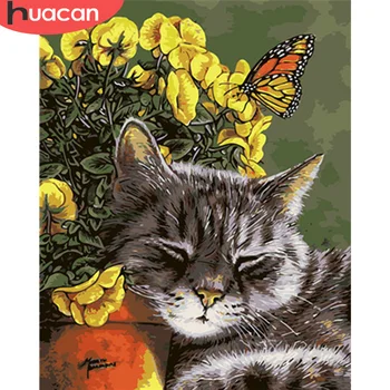 

HUACAN Coloring By Numbers Flower Cat Animals DIY Hand Painted Acrylic Oil Painting By Numbers Canvas Decoration Art Gift