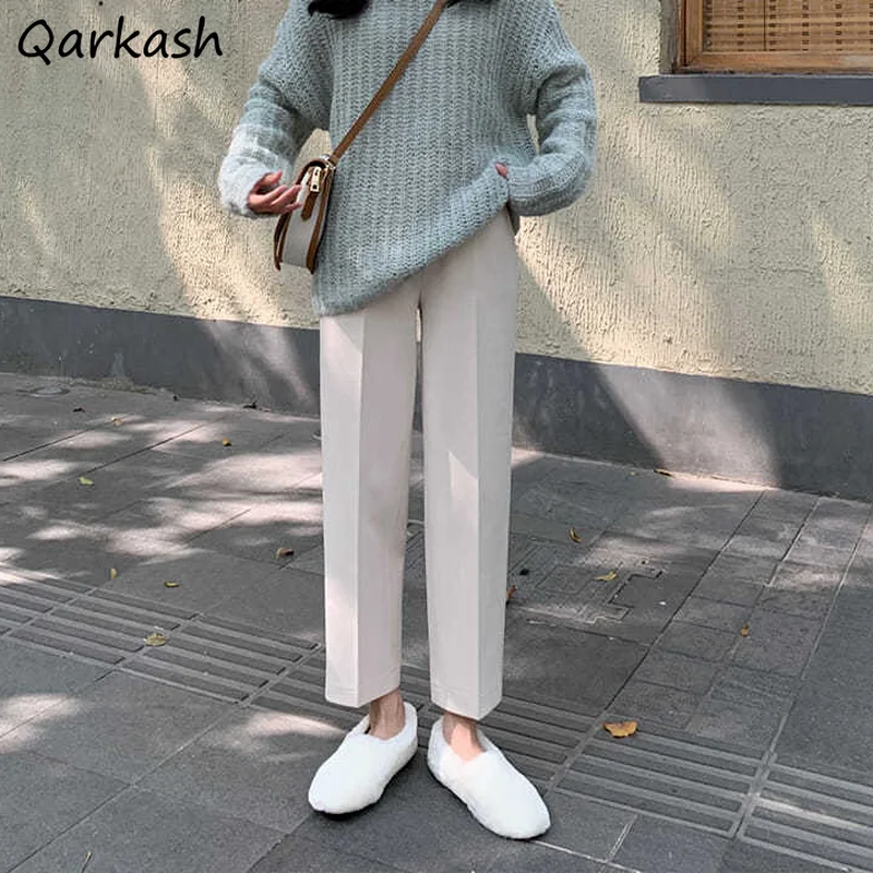 

Pants Women Autumn Aesthetic Solid High Street Loose Simple Leisure Korean Soft Femme Bottom Muejr Ankle Length Straight Trouser