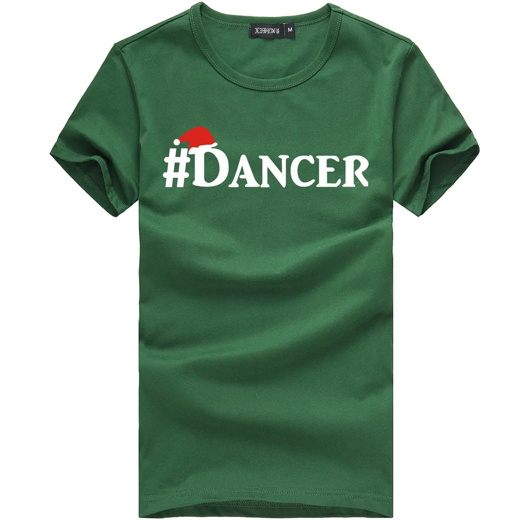 Feitong T-Shirt s, мужские вечерние повседневные футболки с надписью DANSER, Рождественская футболка с круглым вырезом и коротким рукавом, футболка, Мужская футболка - Цвет: Зеленый