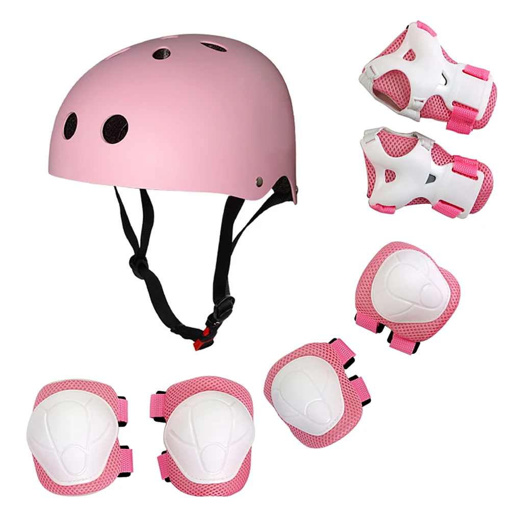 Детский набор защитных передач 7 в 1 регулируемый Helment на колено локоть запястье колодки Набор для детей скейтборд-скутер Катание на коньках - Цвет: Розовый