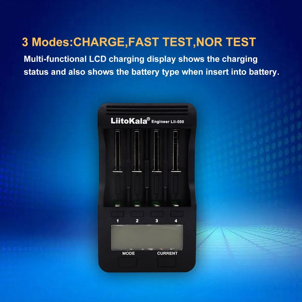 Liitokala Lii-500 18650 зарядное устройство с ЖК-дисплеем 26650 21700 14500 10440 4 слота NiMH Li-Ion умное зарядное устройство с адаптером