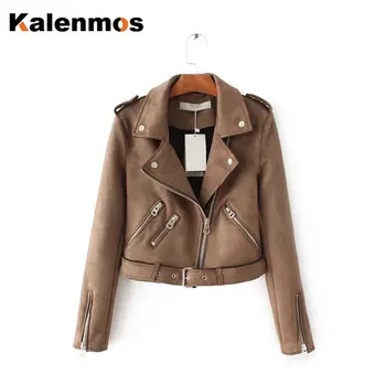 

KALENMOS Women Faux Suede Jackets Spring Autumn Slim Fit Korea Work PU Leather Leather Biker Punk Outwear Motorcycle Chic Coat