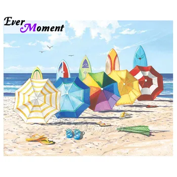 

Ever Moment Artistic Wall Decor Modern Handmade Accessories Beautiful Beach View Colorful Umbrella Full Diamond Painting 5L361