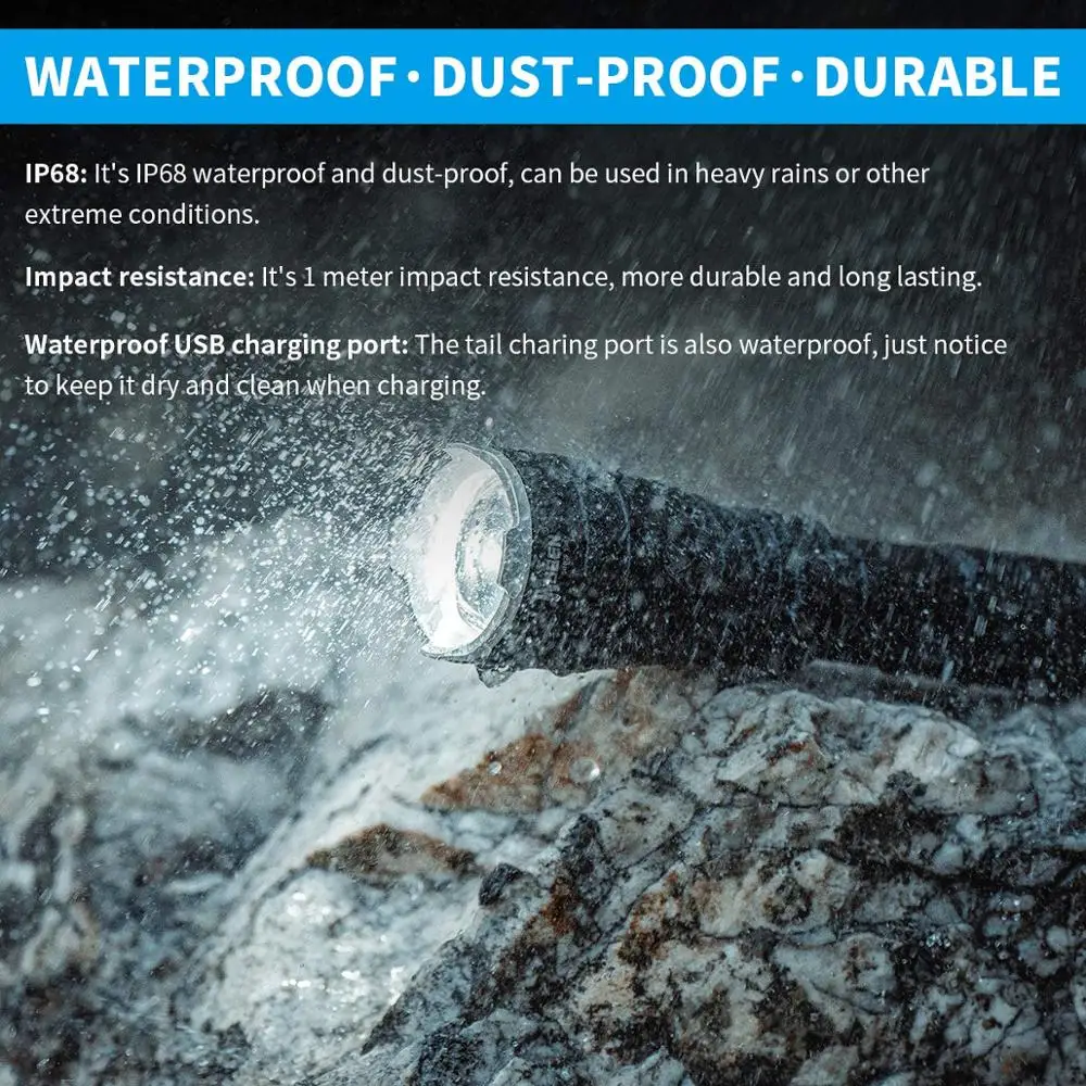 WUBEN L60 Zoomable LED Flashlight USB Rechargeable Torch 1200 Lumens 18650 Battery IP68 Waterproof LED 5 Lighting Modes for Camp WUBEN L60 Zoomable LED Flashlight USB Rechargeable Torch 1200 Lumens 18650 Battery IP68 Waterproof LED 5 Lighting Modes for Camp