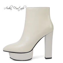 Arden/Модная женская обувь; зимняя обувь с острым носком на массивном каблуке; женские ботинки на платформе из натуральной кожи на молнии; Новинка